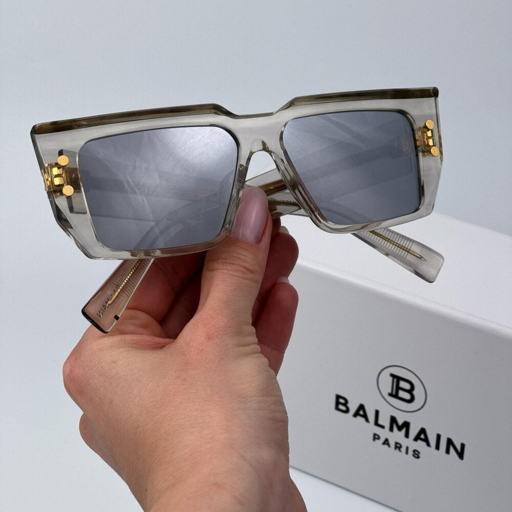 Balmain B-VI BPS-121B-54 Men BRAND NEW Sunglasses Titanium Gold Grey Cat Eye